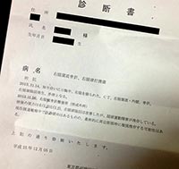 「右眼窩底骨折、右眼球打撲傷」と記載された診断書