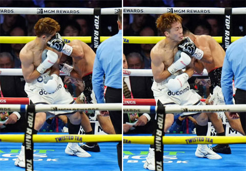 カルデナスの左フックが井上にヒットした瞬間